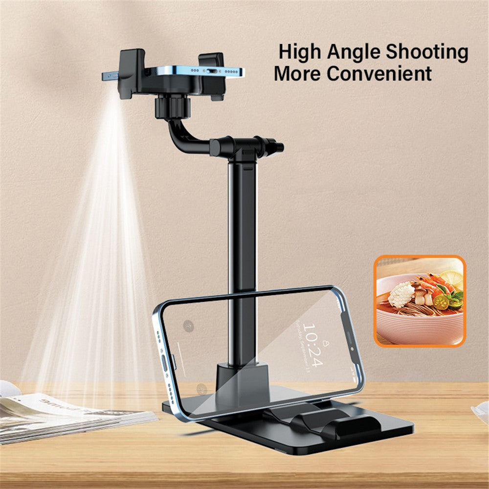 CCT13 Retractable Phone Holder with 360-Degree Rotating Clamp Anti-Slip Metal Tablets Stand Base for Live Streaming