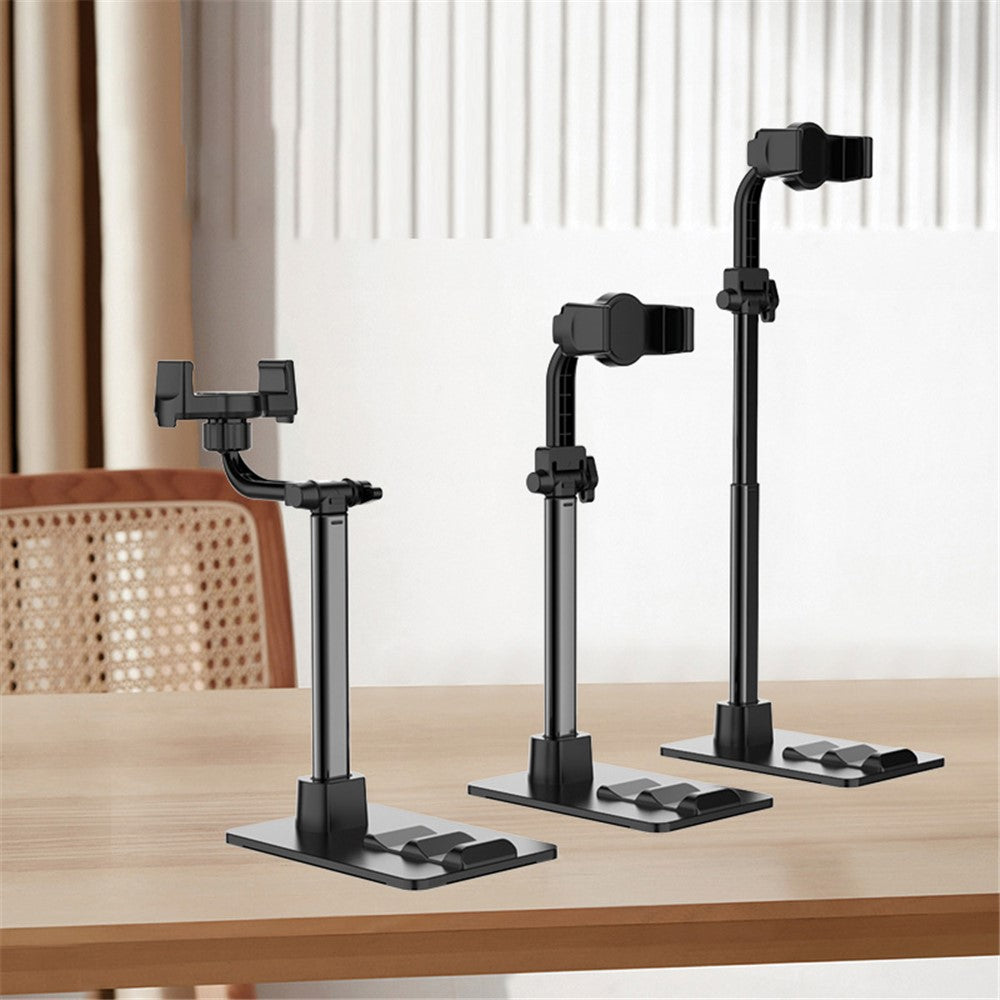 CCT13 Retractable Phone Holder with 360-Degree Rotating Clamp Anti-Slip Metal Tablets Stand Base for Live Streaming