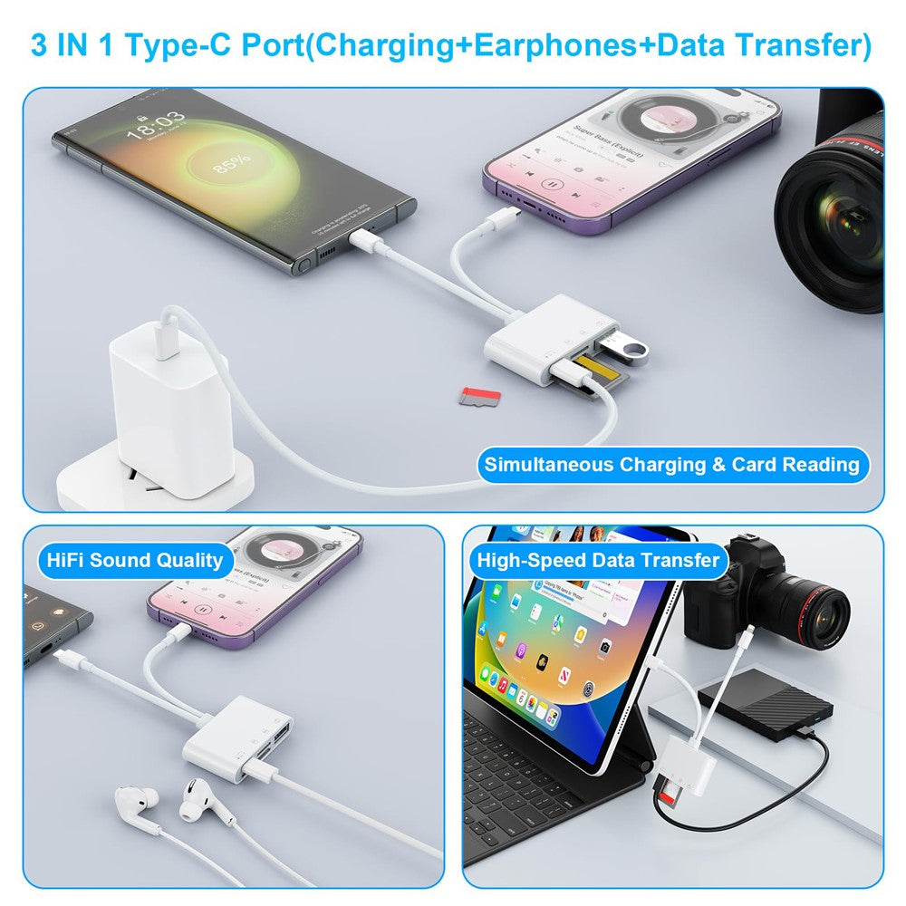 NK-104pro USB-C / 8-pin Card Reader 4 in 2 Camera Memory Card Reader SD+TF+USB OTG+USB-C Adapter