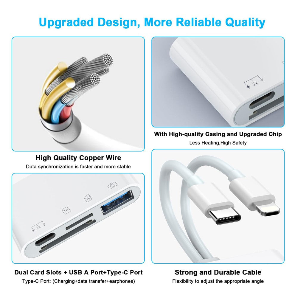 NK-104pro USB-C / 8-pin Card Reader 4 in 2 Camera Memory Card Reader SD+TF+USB OTG+USB-C Adapter