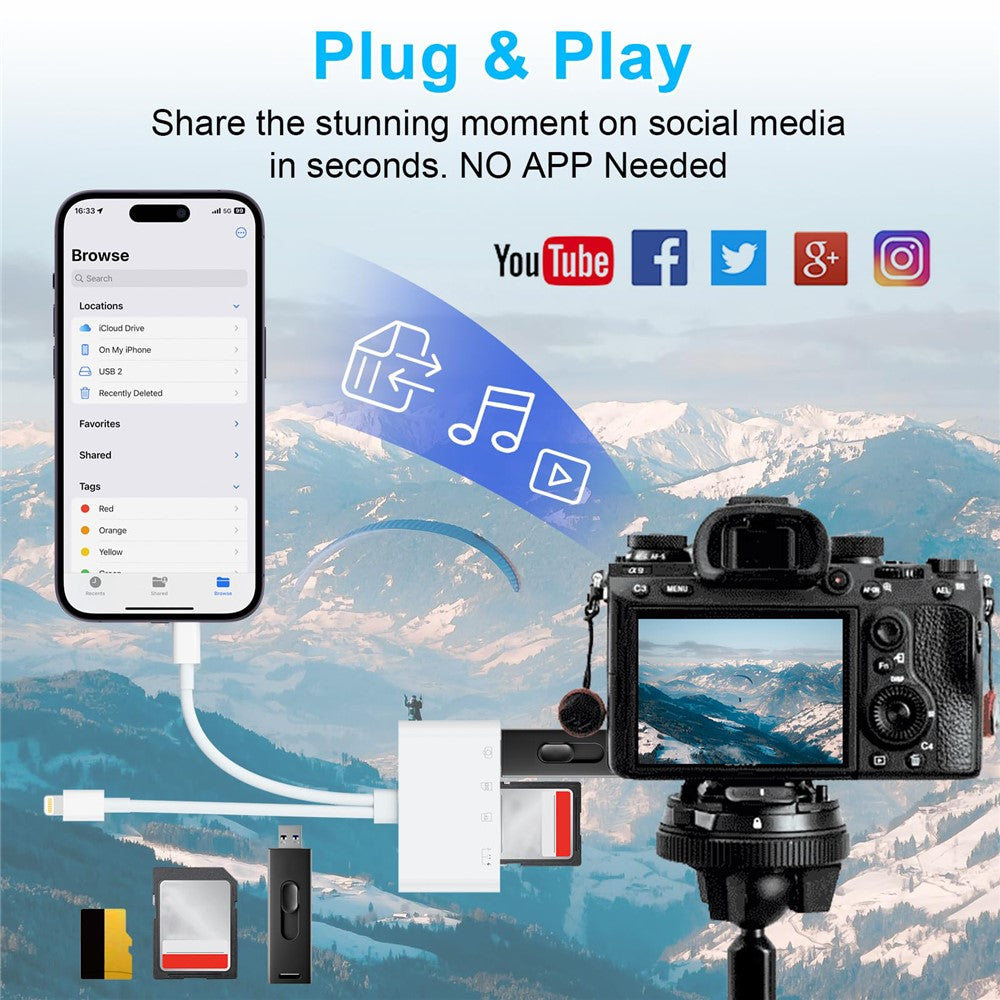 NK-104pro USB-C / 8-pin Card Reader 4 in 2 Camera Memory Card Reader SD+TF+USB OTG+USB-C Adapter