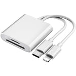 SD/TF-kortläsare drivrutinsfri adapter med 8-pin + typ-C-kabel för Apple och Android
