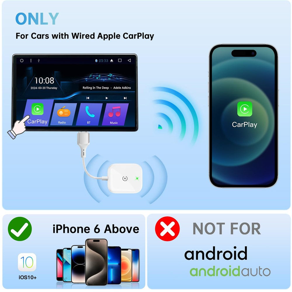 Car Wireless Carplay Adapter Wired to Wireless Carplay Dongle for iPhone