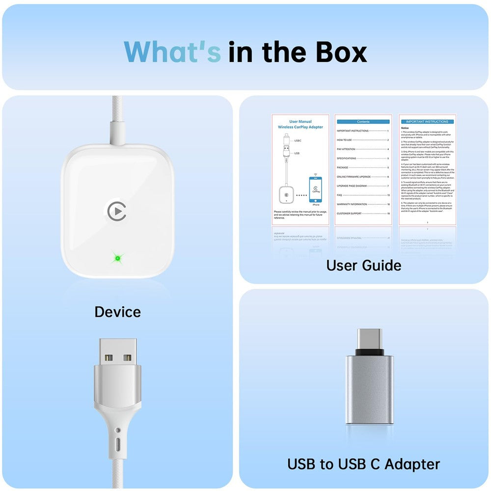 Car Wireless Carplay Adapter Wired to Wireless Carplay Dongle for iPhone