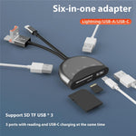 NK1052TL Pro 3-in-1 USB + Type-C + iP to SD / TF Card Reader Data Transfer Adapter for Phones Tablets Computers