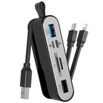 NK1058 3-in-1 USB 3.0 + USB-C + iP to SD / TF Card Reader USB Splitter Adapter for Mouse Keyboard