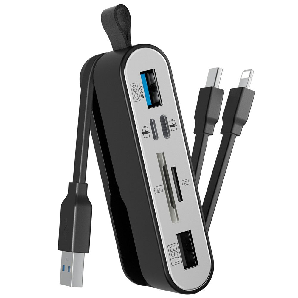 NK1058 3-in-1 USB 3.0 + USB-C + iP to SD / TF Card Reader USB Splitter Adapter for Mouse Keyboard
