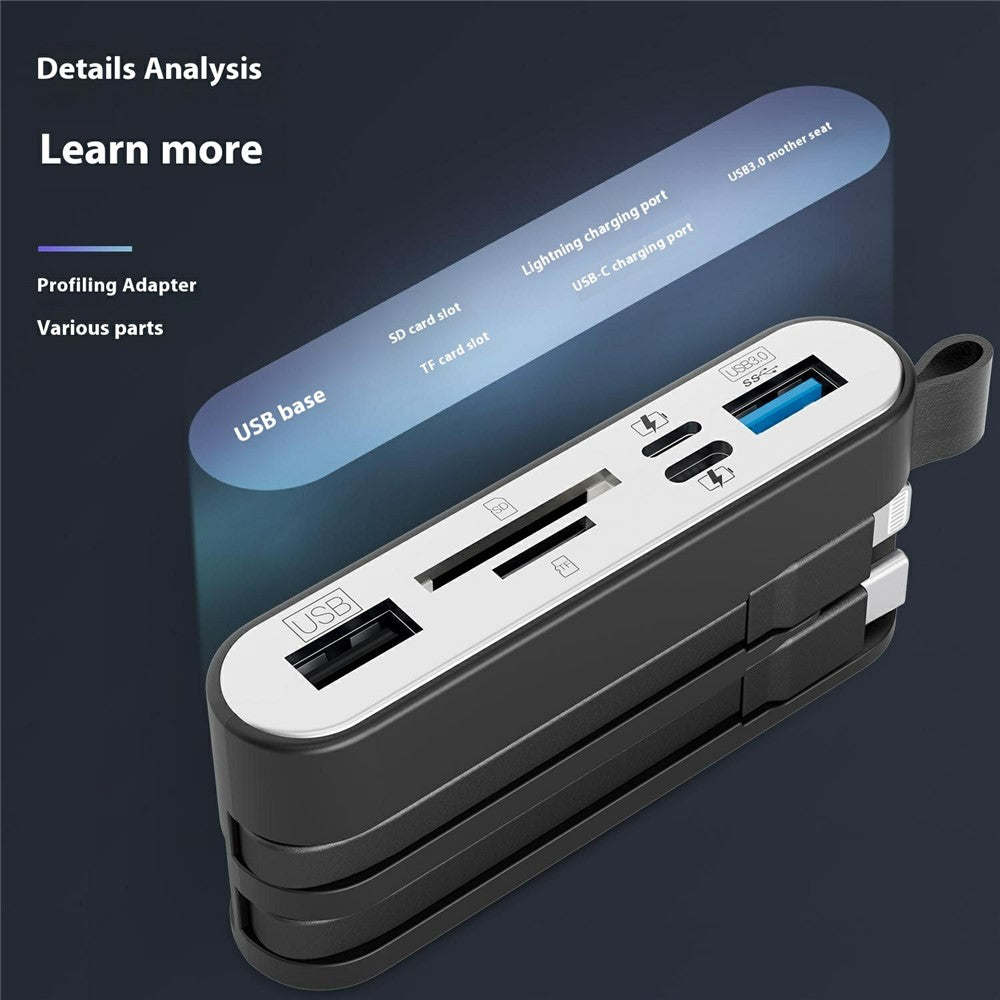 NK1058 3-in-1 USB 3.0 + USB-C + iP to SD / TF Card Reader USB Splitter Adapter for Mouse Keyboard