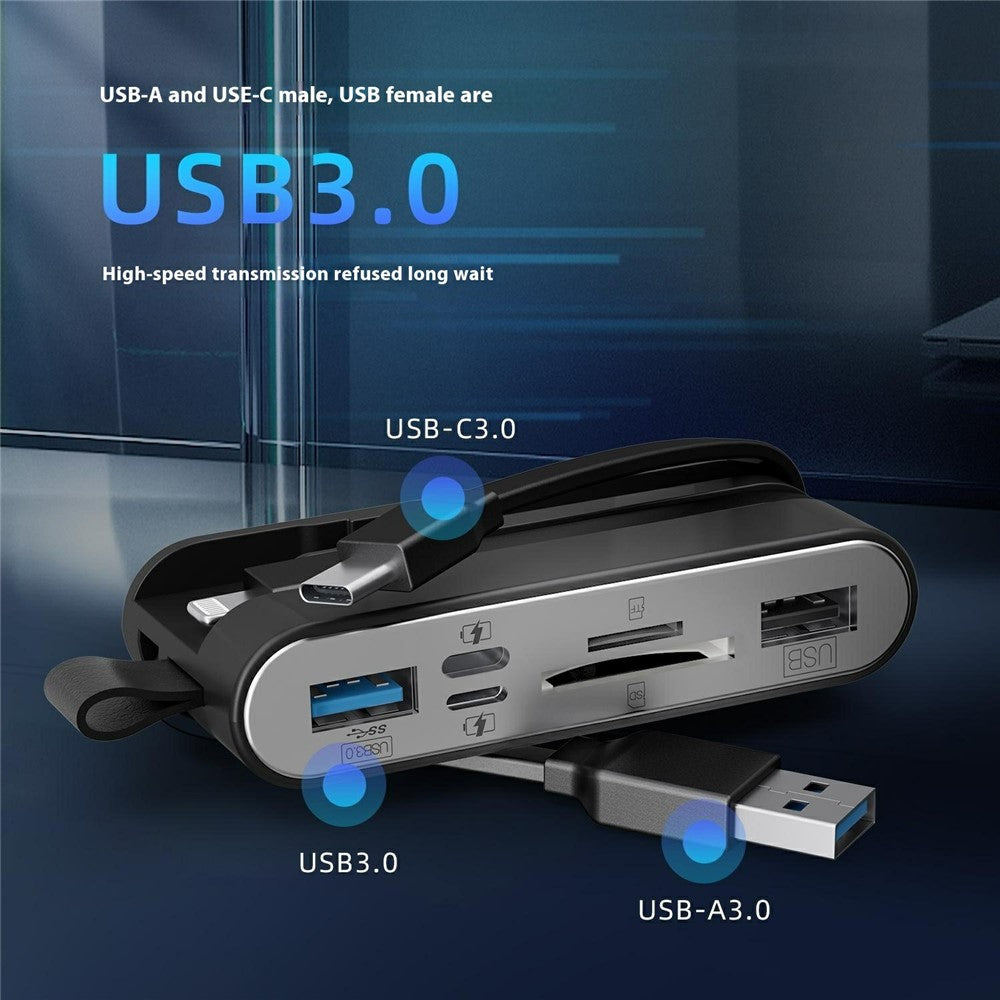NK1058 3-in-1 USB 3.0 + USB-C + iP to SD / TF Card Reader USB Splitter Adapter for Mouse Keyboard