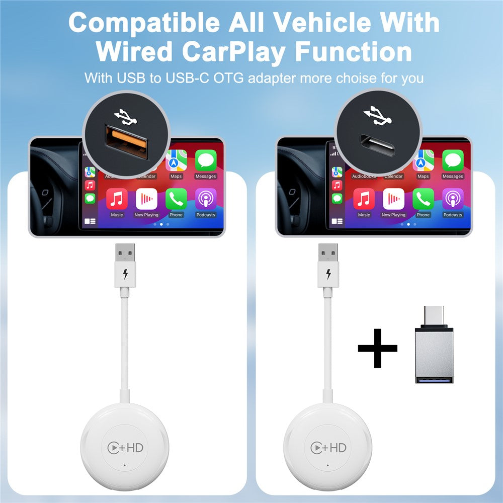 020-6-1 USB Plug CarPlay-adapter med HD hunport trådløs medieafspiller til iPhone