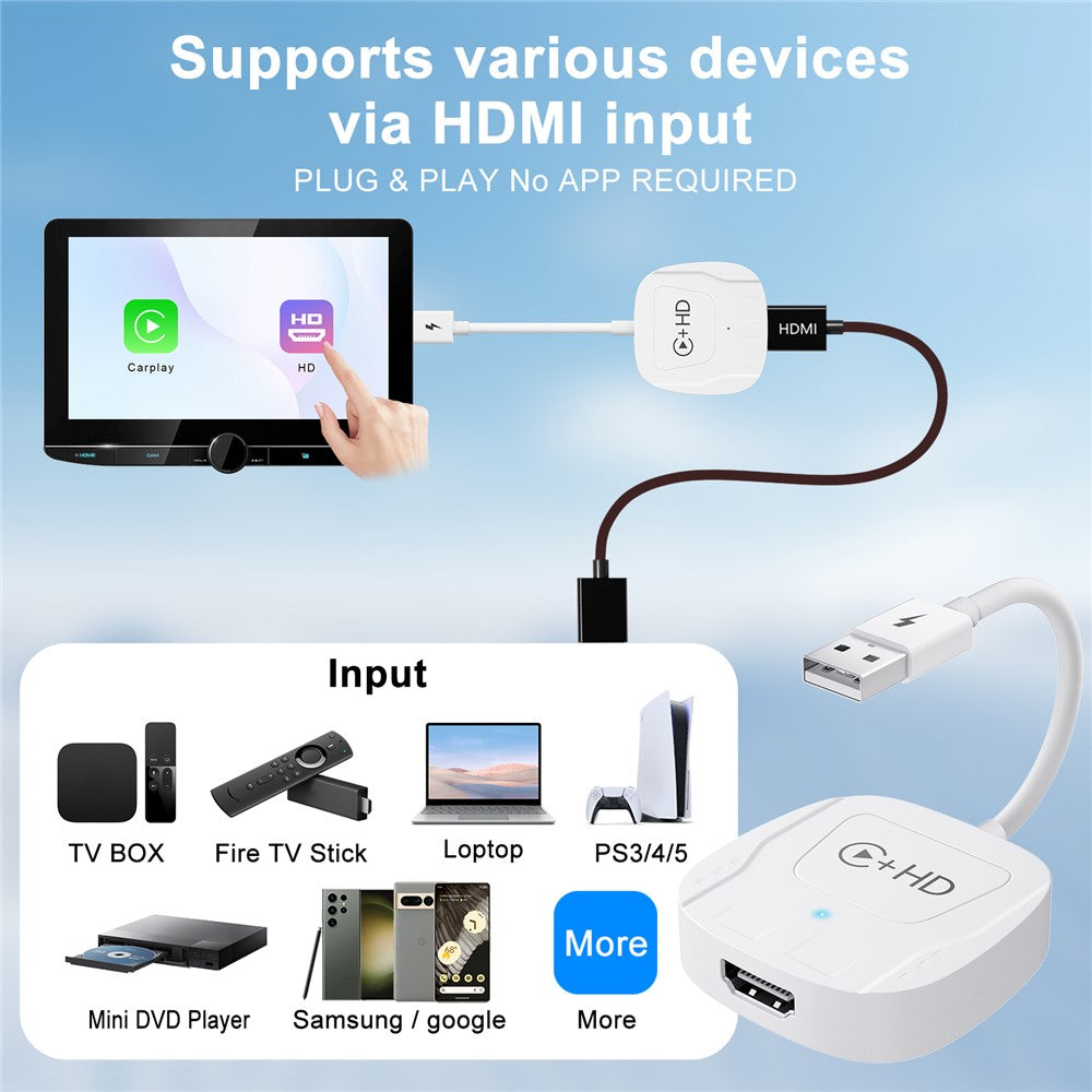 020-7-1 Wired to Wireless USB Plug Carplay Adapter with HD Female Port Multimedia Player for iPhone