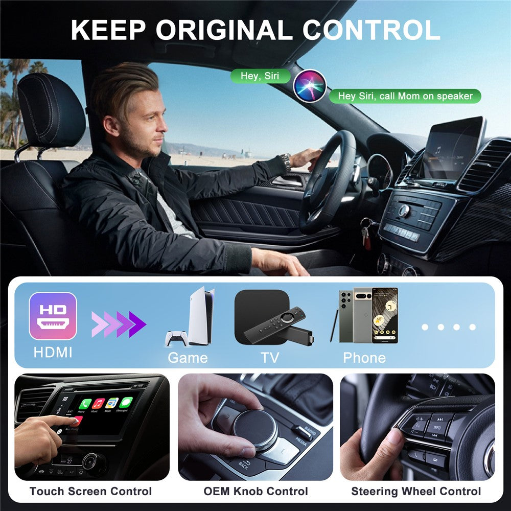 020-7-1 Wired to Wireless USB Plug Carplay Adapter with HD Female Port Multimedia Player for iPhone