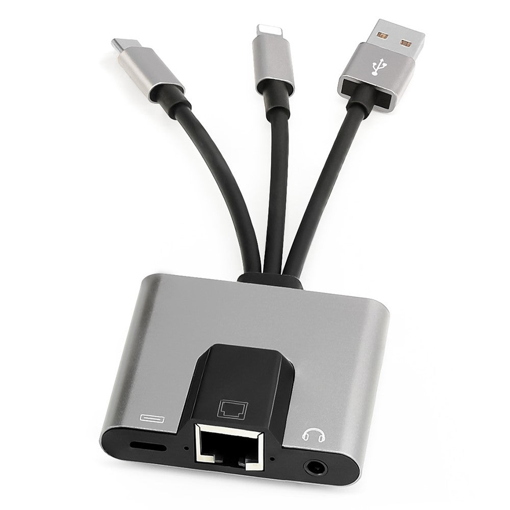 NK-1056S iP  /  USB-A  /  Type-C 3-in-1 Ethernet Adapter with 3.5mm Audio Jack for Windows / Mac OS / Phone / Pad