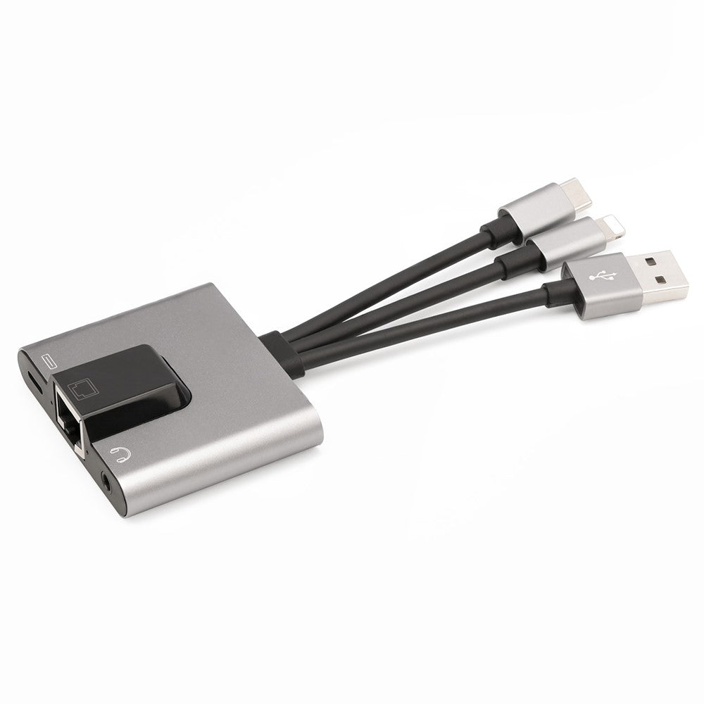 NK-1056S iP  /  USB-A  /  Type-C 3-in-1 Ethernet Adapter with 3.5mm Audio Jack for Windows / Mac OS / Phone / Pad