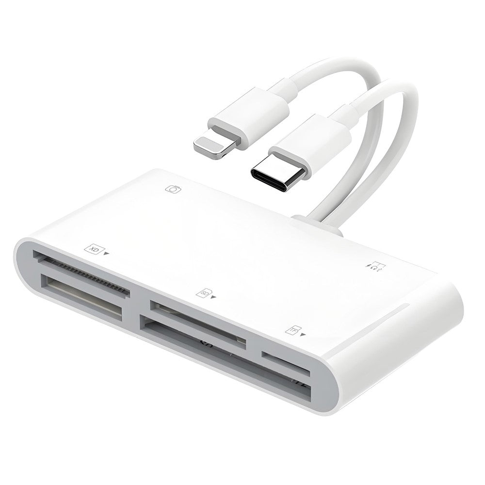 901pro 8Pin + Type-C 7 in 1 Card Reader CF TF SD XD MS Card U-Disk Type-C Earphones Adapter