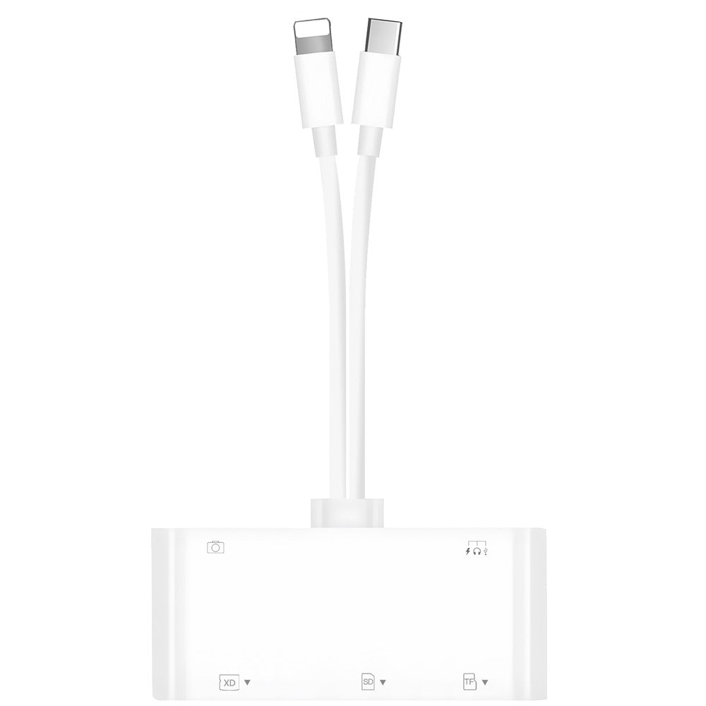 901pro 8Pin + Type-C 7 in 1 Card Reader CF TF SD XD MS Card U-Disk Type-C Earphones Adapter