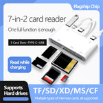 901pro 8Pin + Type-C 7 in 1 Card Reader CF TF SD XD MS Card U-Disk Type-C Earphones Adapter