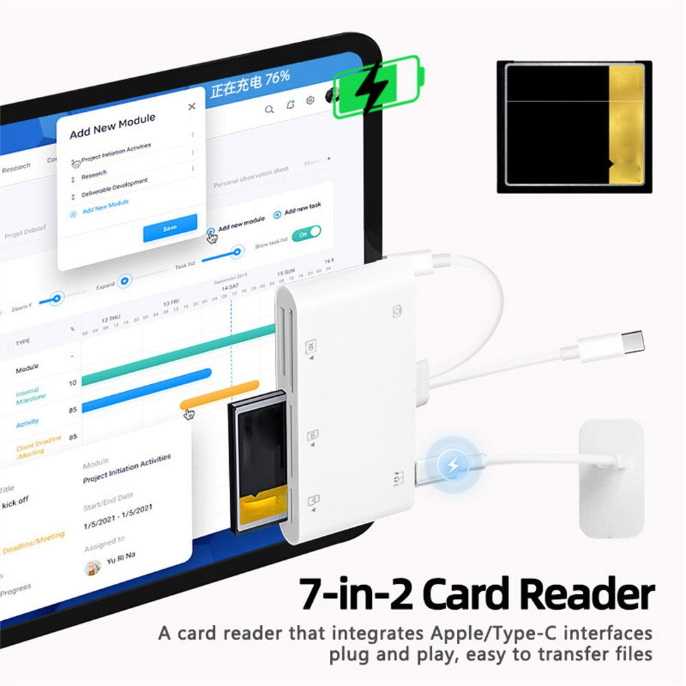 901pro 8Pin + Type-C 7 in 1 Card Reader CF TF SD XD MS Card U-Disk Type-C Earphones Adapter