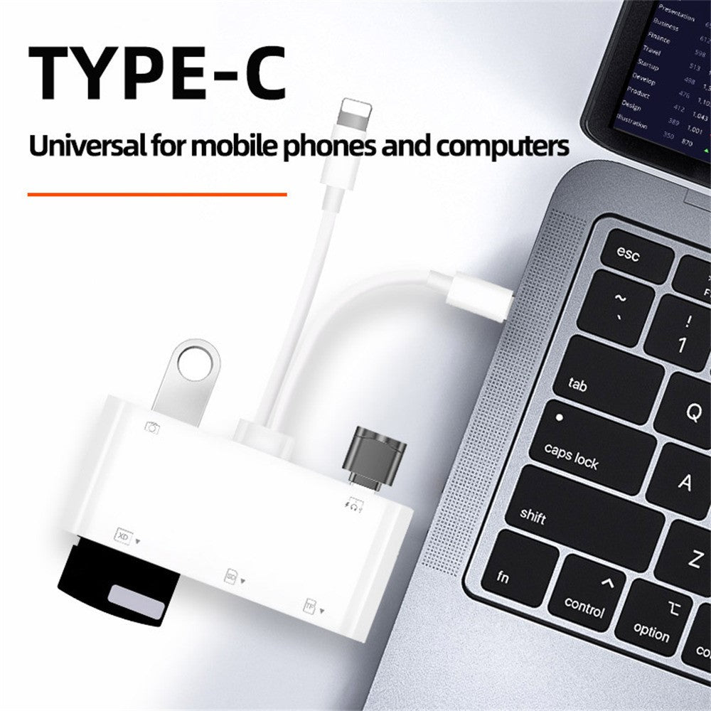 901pro 8Pin + Type-C 7 in 1 Card Reader CF TF SD XD MS Card U-Disk Type-C Earphones Adapter