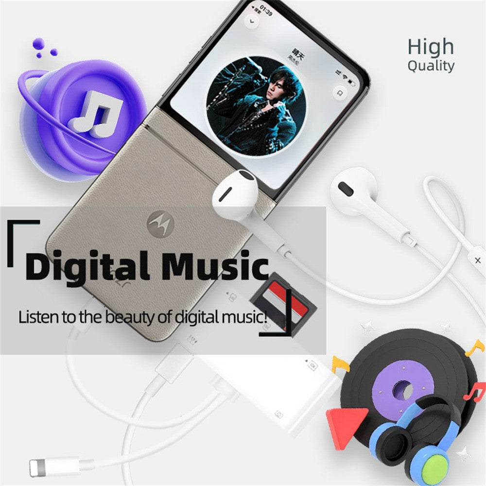 901pro 8Pin + Type-C 7 in 1 Card Reader CF TF SD XD MS Card U-Disk Type-C Earphones Adapter