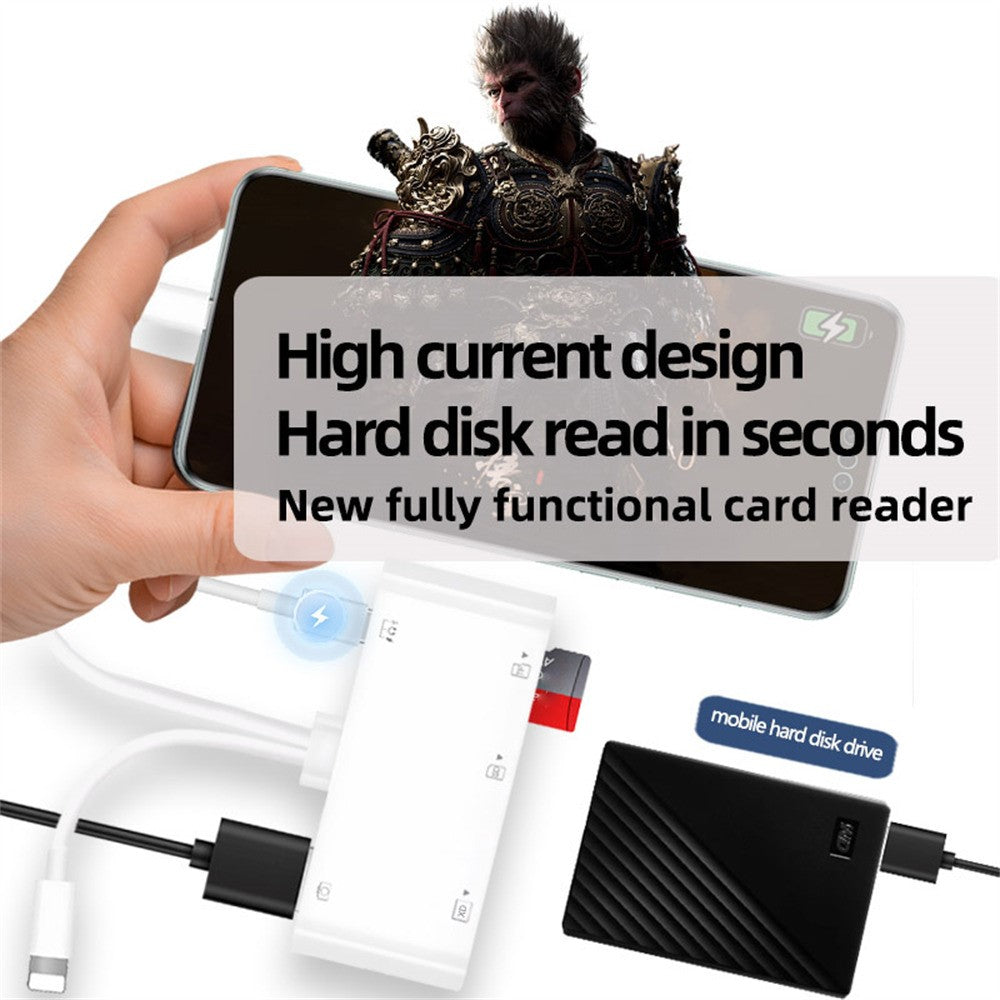 901pro 8Pin + Type-C 7 in 1 Card Reader CF TF SD XD MS Card U-Disk Type-C Earphones Adapter