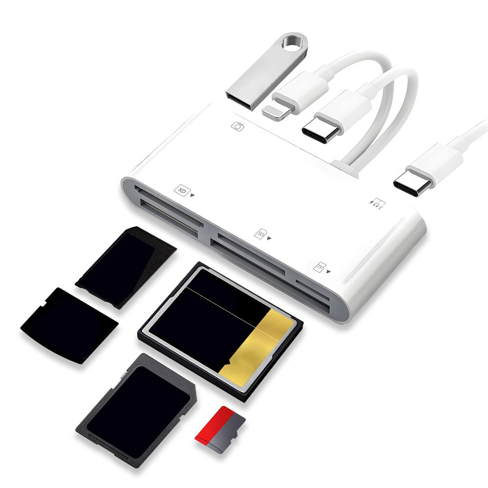 901pro 8Pin + Type-C 7 in 1 Card Reader CF TF SD XD MS Card U-Disk Type-C Earphones Adapter