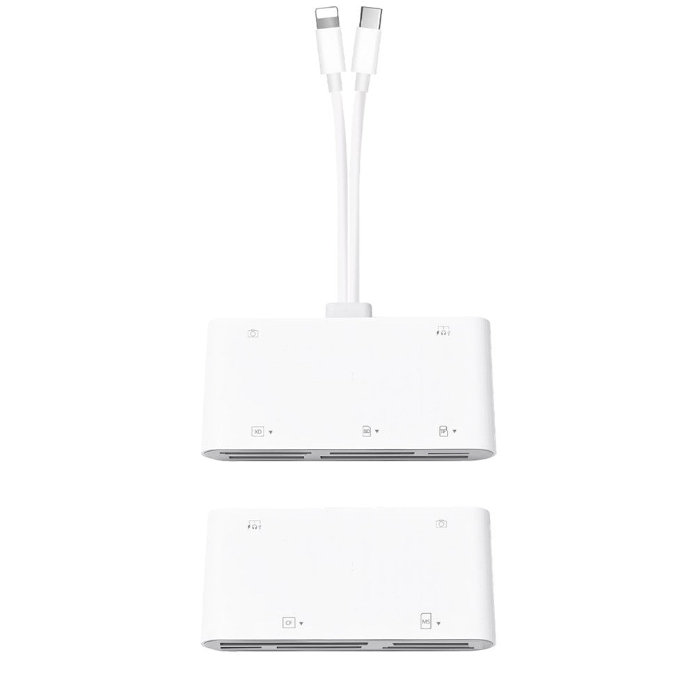 901pro 8Pin + Type-C 7 in 1 Card Reader CF TF SD XD MS Card U-Disk Type-C Earphones Adapter