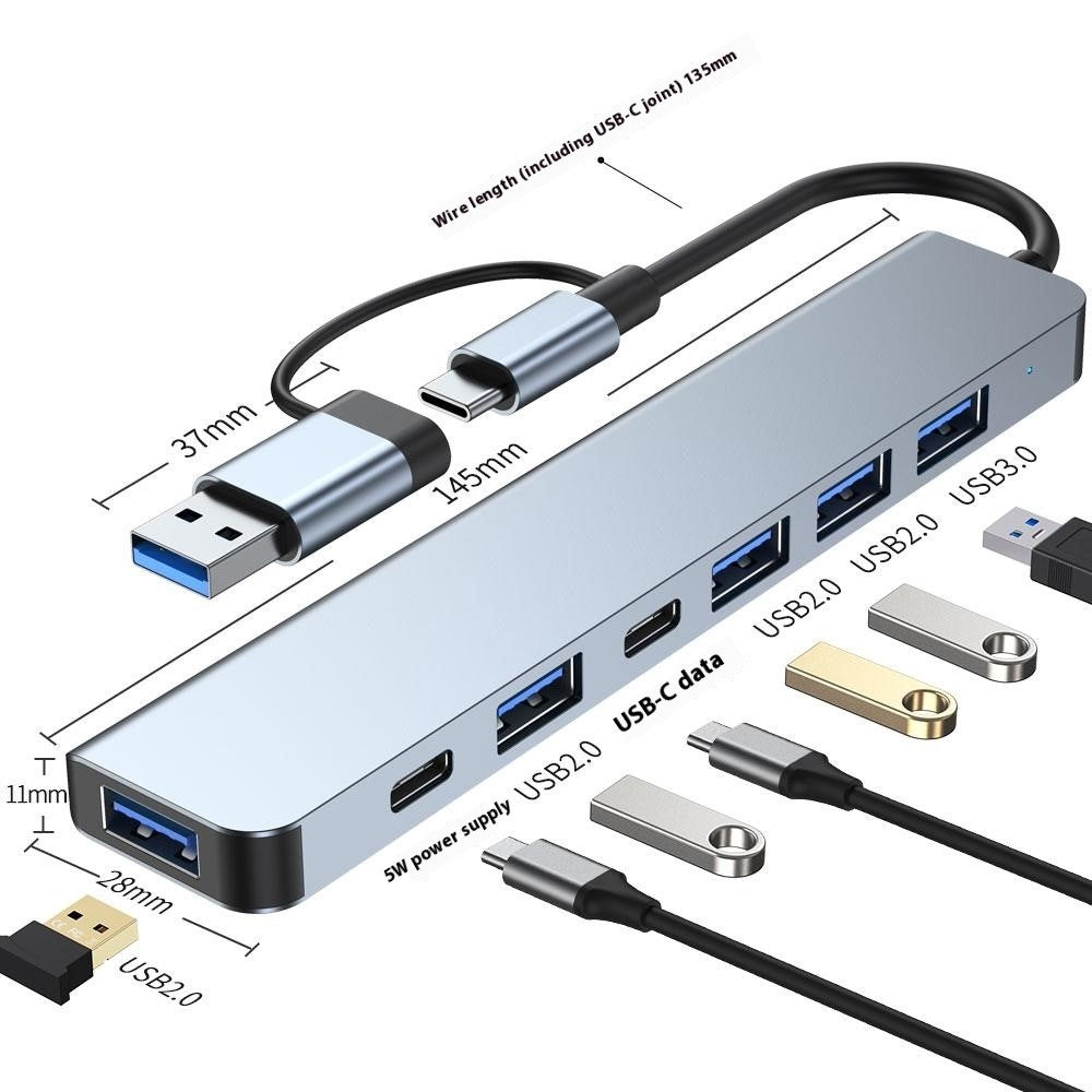 2217TU 7-i-1 Laptop Tablet USB Hub Udvidelsesdock USB 3.0 / USB-C Multi-Port Adapter