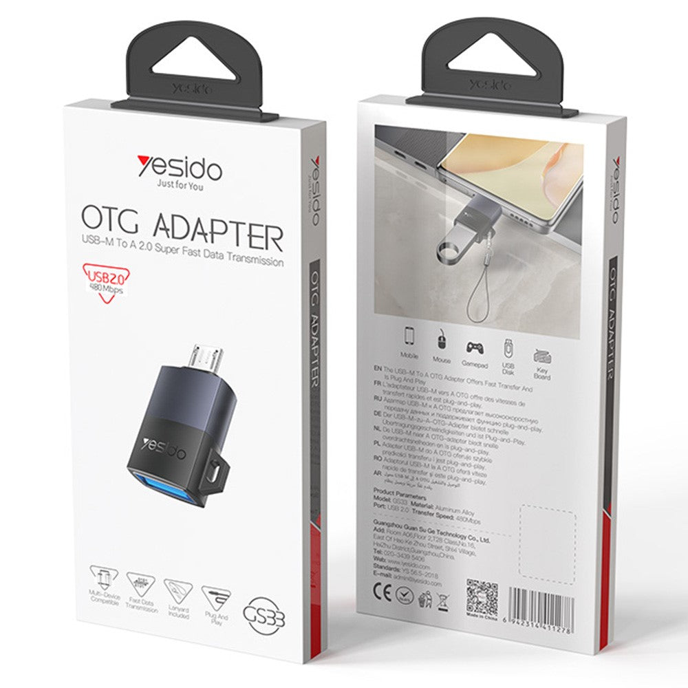 YESIDO GS33 USB Female to Micro USB Male Converter 480Mbps Data Transfer OTG Adapter