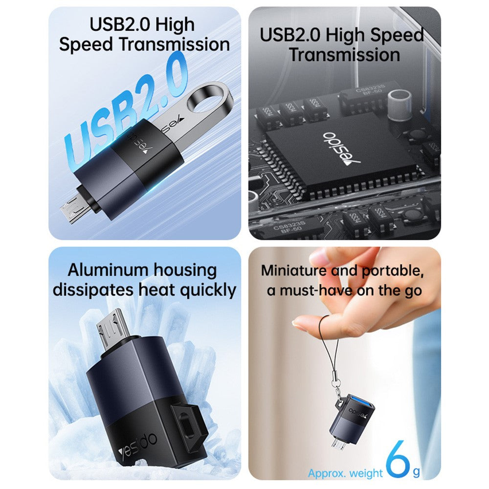YESIDO GS33 USB Female to Micro USB Male Converter 480Mbps Data Transfer OTG Adapter