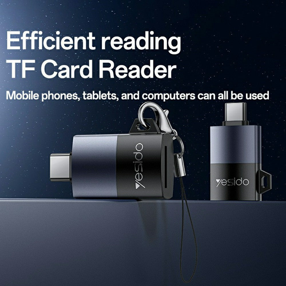 YESIDO GS37 Type-C TF Card Reader Tablet Phone Laptop Memory Card Reader with Lanyard