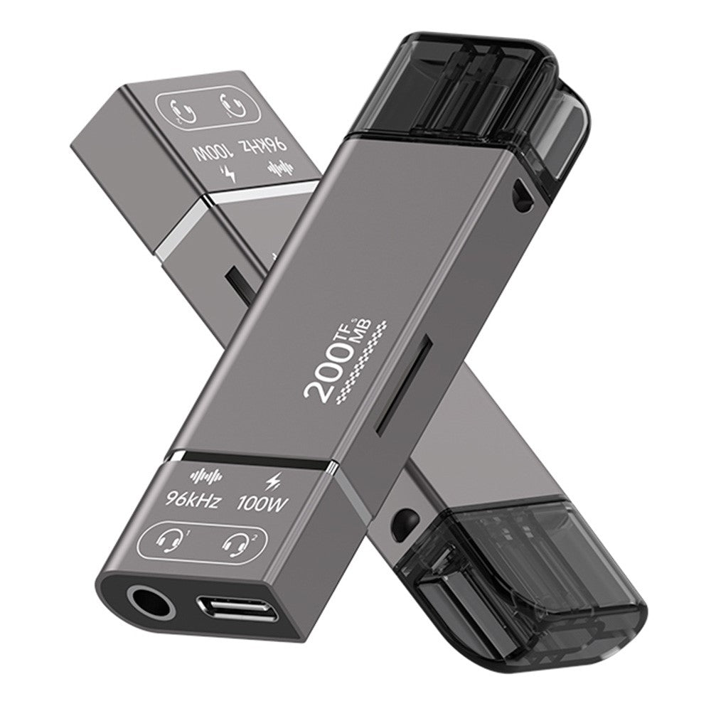 Type-C to TF + 3.5mm + Type-C PD 100W Charging 3 in 1 Card Reader with DAC Chip