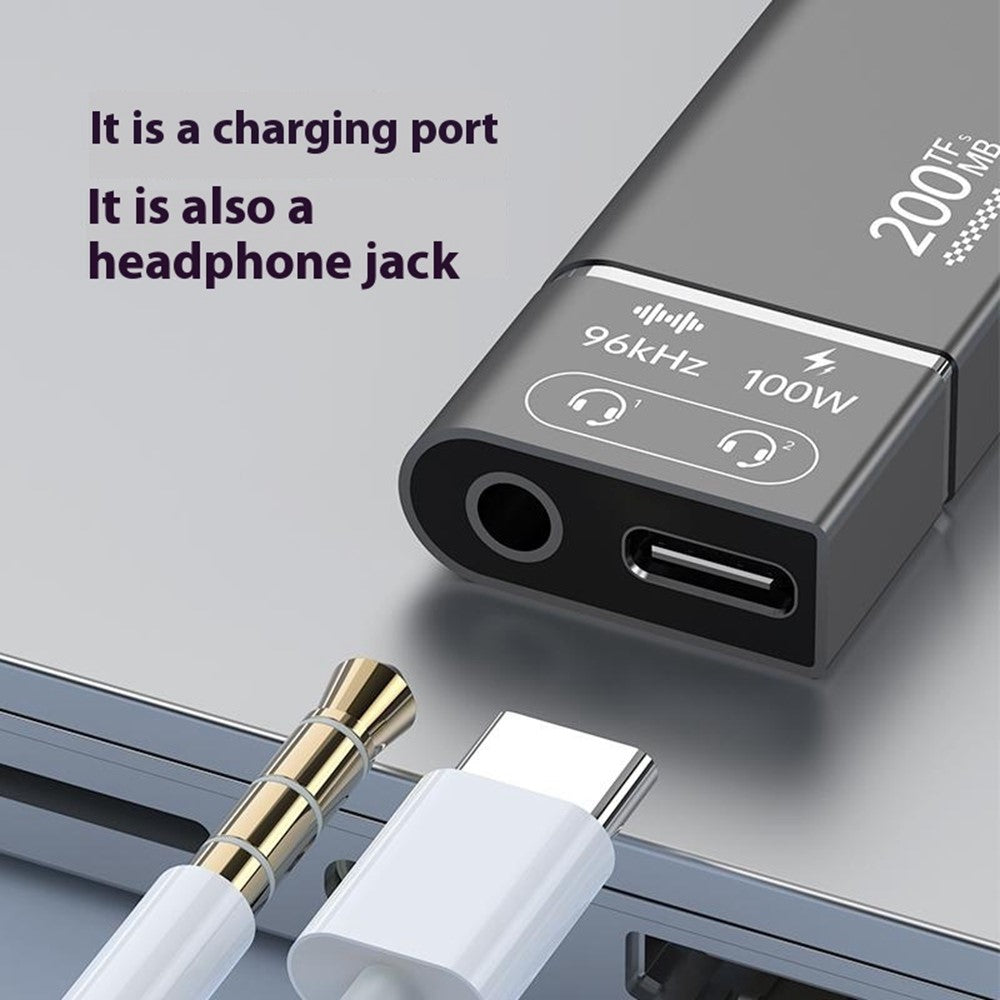 Type-C to TF + 3.5mm + Type-C PD 100W Charging 3 in 1 Card Reader with DAC Chip