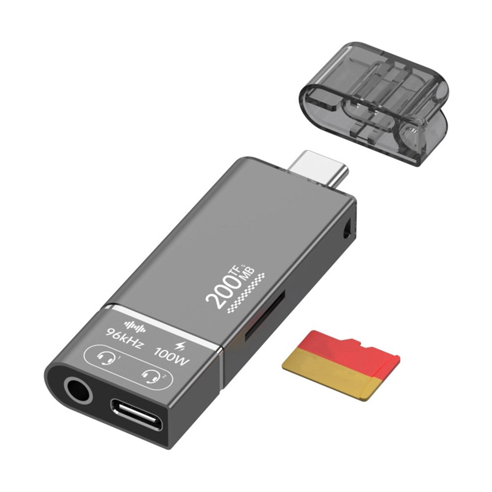Type-C to TF + 3.5mm + Type-C PD 100W Charging 3 in 1 Card Reader with DAC Chip