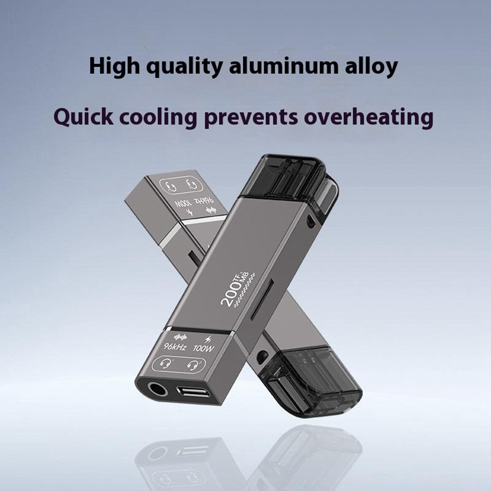 Type-C to TF + 3.5mm + Type-C PD 100W Charging 3 in 1 Card Reader with DAC Chip
