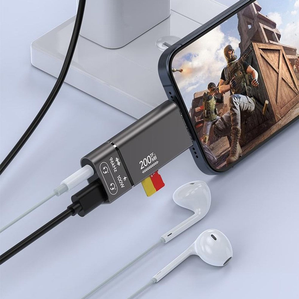 Type-C to TF + 3.5mm + Type-C PD 100W Charging 3 in 1 Card Reader with DAC Chip