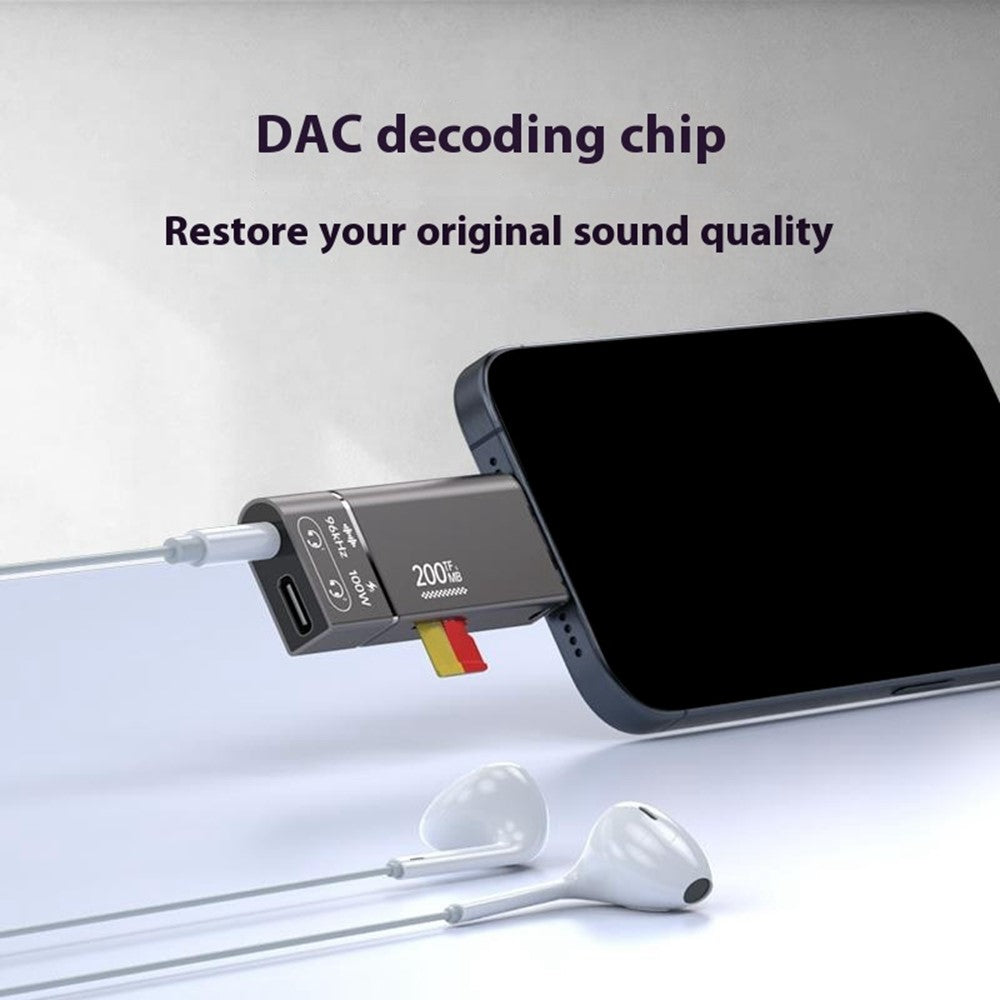 Type-C to TF + 3.5mm + Type-C PD 100W Charging 3 in 1 Card Reader with DAC Chip