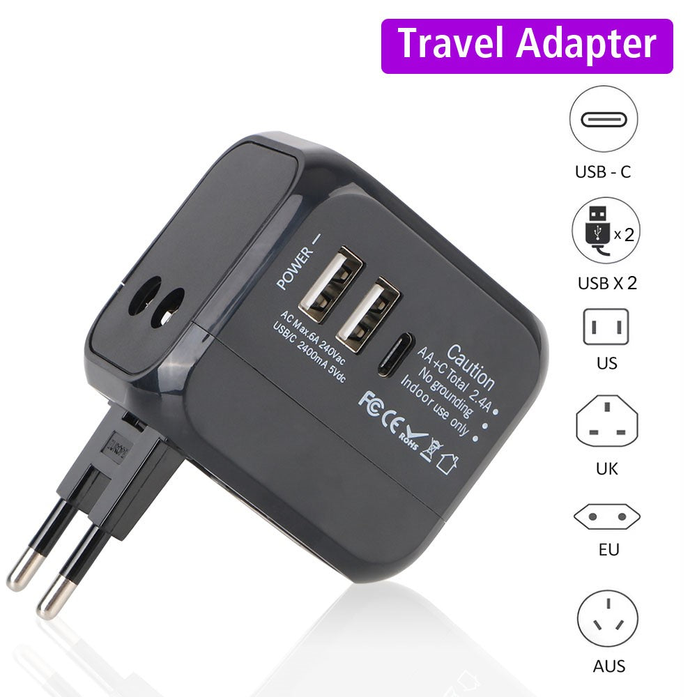 PD 20W Universal Travel Adapter UK / EU / US Plug Dual USB + PD 20W Charging International Charger