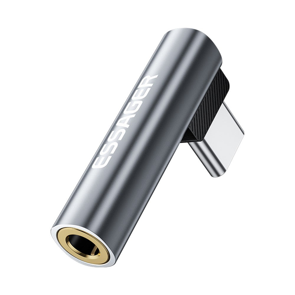 ESSAGER Type-C Male to 3.5mm Female L-Shaped Audio Adapter Inline Control Audio Adapter