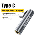 ESSAGER Type-C Male to 3.5mm Female L-Shaped Audio Adapter Inline Control Audio Adapter