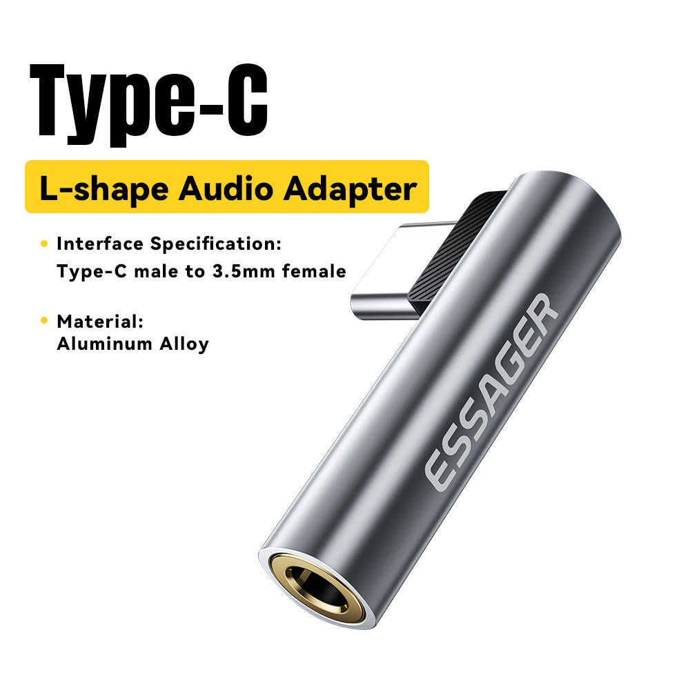 ESSAGER Type-C Male to 3.5mm Female L-Shaped Audio Adapter Inline Control Audio Adapter