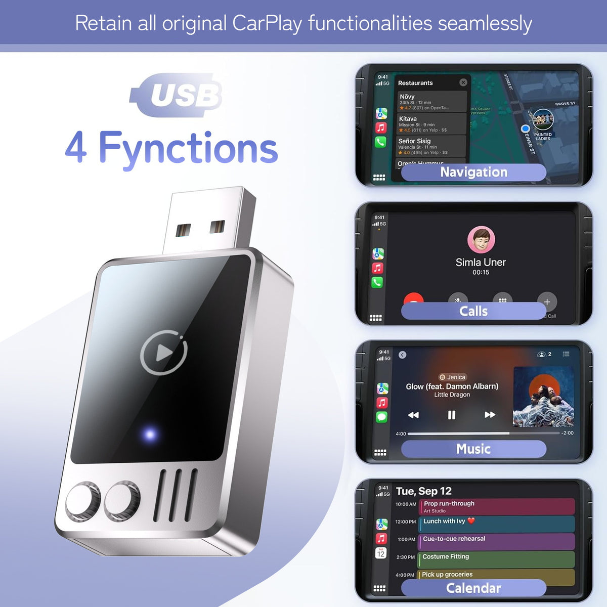 Wired to Wireless CarPlay Adapter for iPhone 2.4/5.8G Dual Band WiFi Bluetooth-compatible USB Dongle