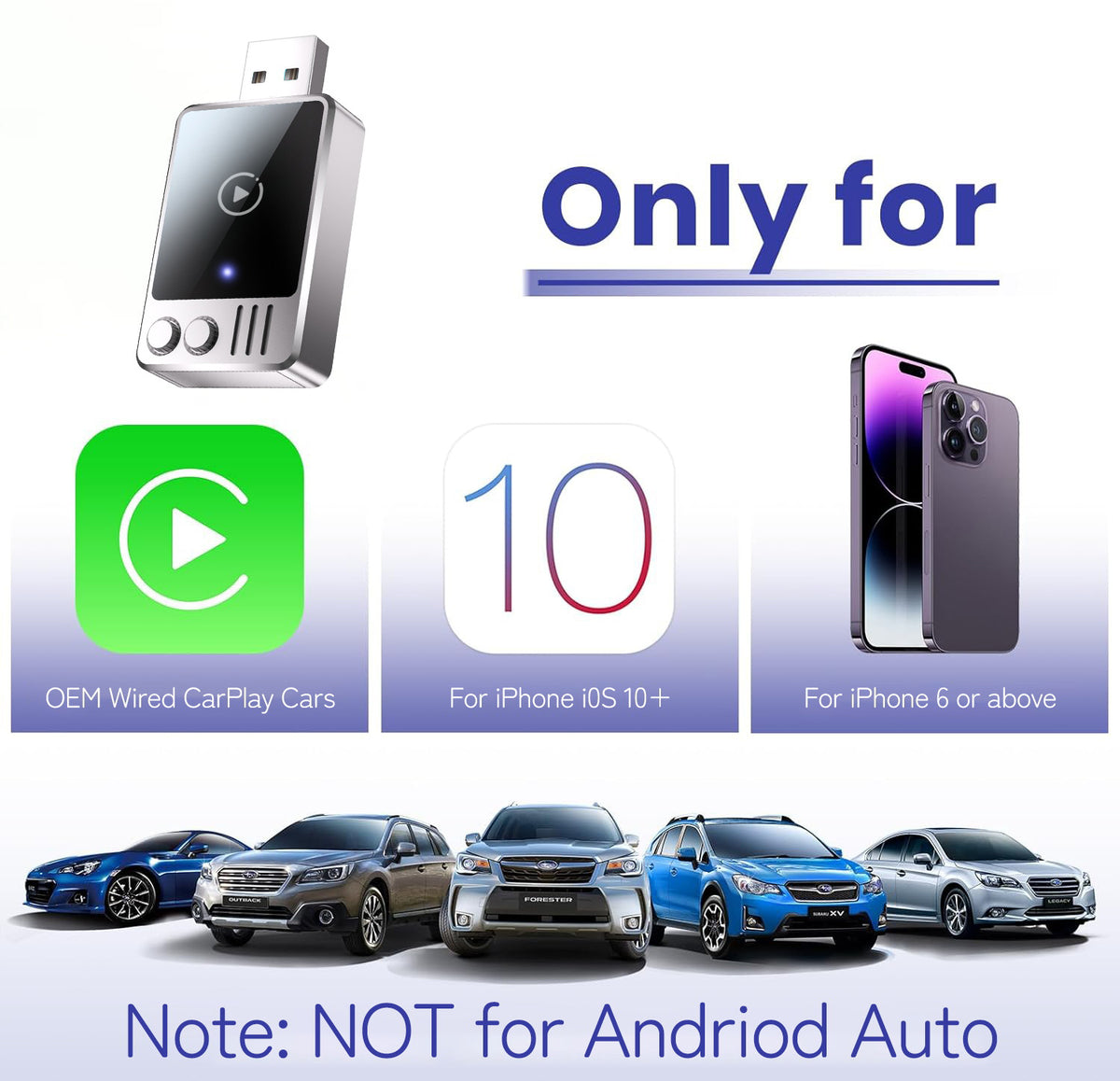 Wired to Wireless CarPlay Adapter for iPhone 2.4/5.8G Dual Band WiFi Bluetooth-compatible USB Dongle