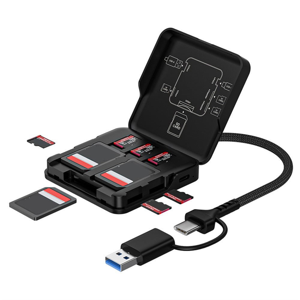 ADS-319 Portable Multifunctional Card Reader Storage Case USB-C  /  USB 3.0 5Gbps High Speed Data Transfer Adapter for SD TF Cards