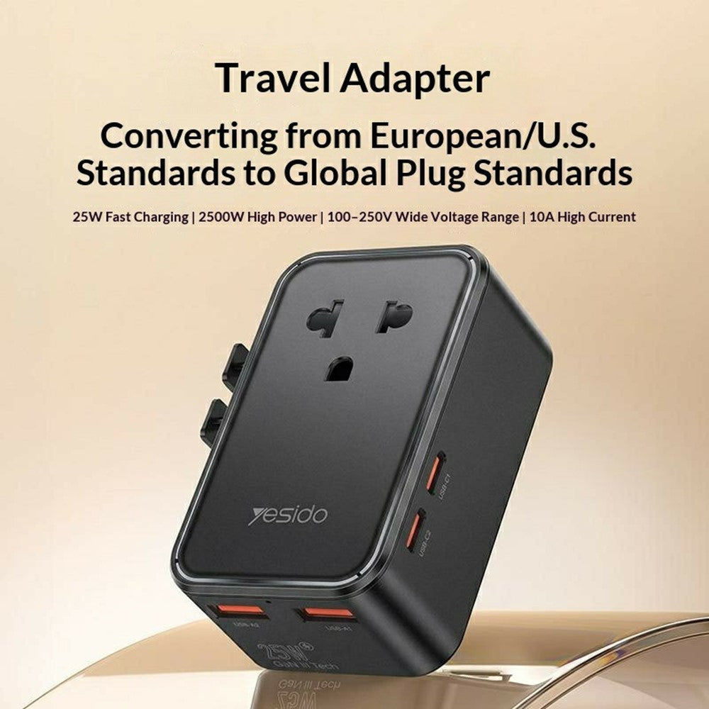 YESIDO MC47 4-Port 25W GaN Fast Charger Universal Travel Adapter with 2 USB-A + 2 USB-C Ports