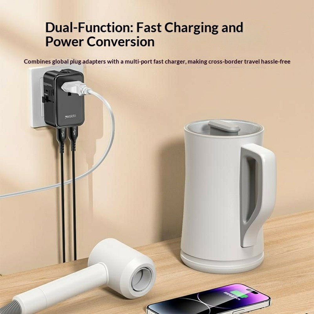 YESIDO MC47 4-Port 25W GaN Fast Charger Universal Travel Adapter with 2 USB-A + 2 USB-C Ports