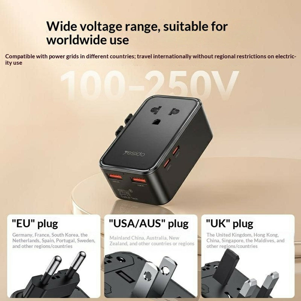 YESIDO MC47 4-Port 25W GaN Fast Charger Universal Travel Adapter with 2 USB-A + 2 USB-C Ports