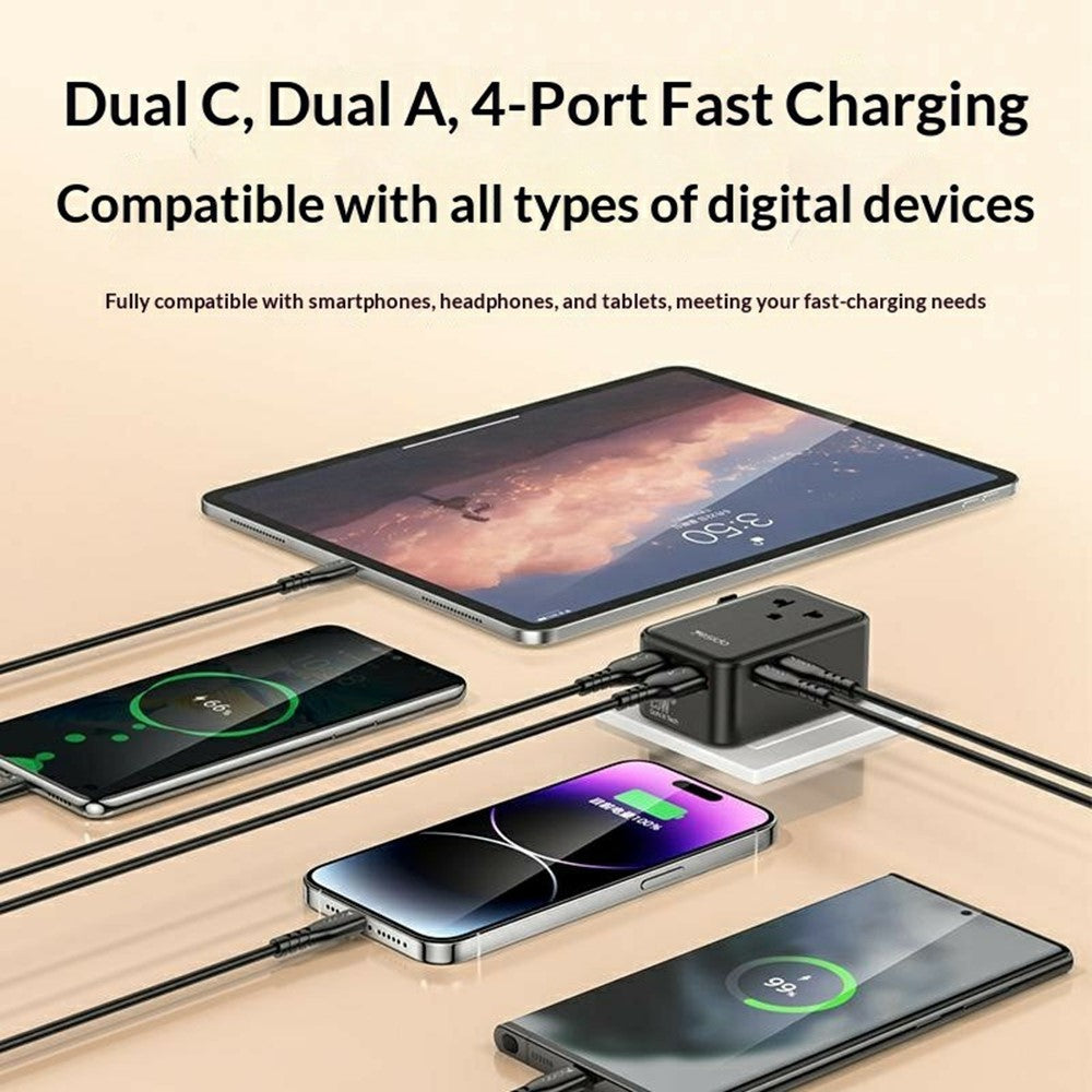 YESIDO MC47 4-Port 25W GaN Fast Charger Universal Travel Adapter with 2 USB-A + 2 USB-C Ports