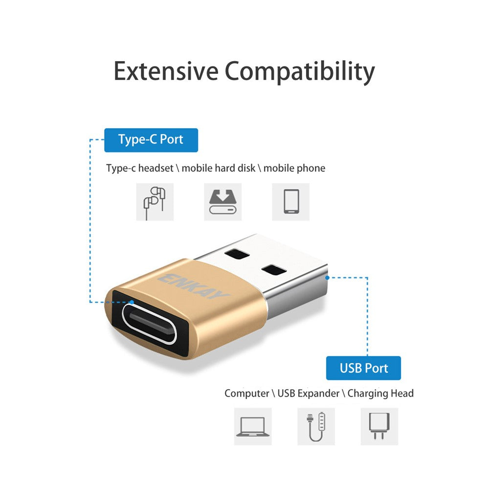 ENKAY HAT PRINCE ENK-AT105 USB Male to Type-C Female Adapter Connector Support Fast Charge Data Transfer