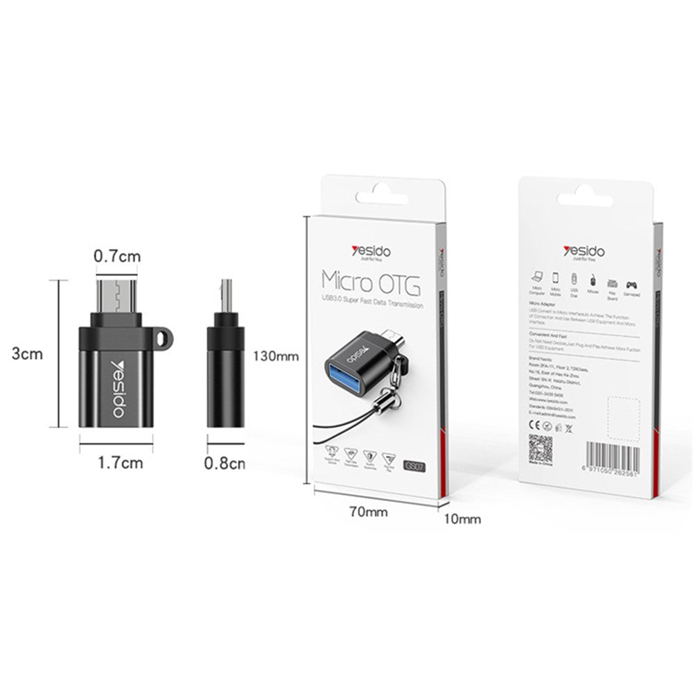 YESIDO GS07 Portable Micro USB to USB OTG Adapter with Keychain for Android Phone Tablet